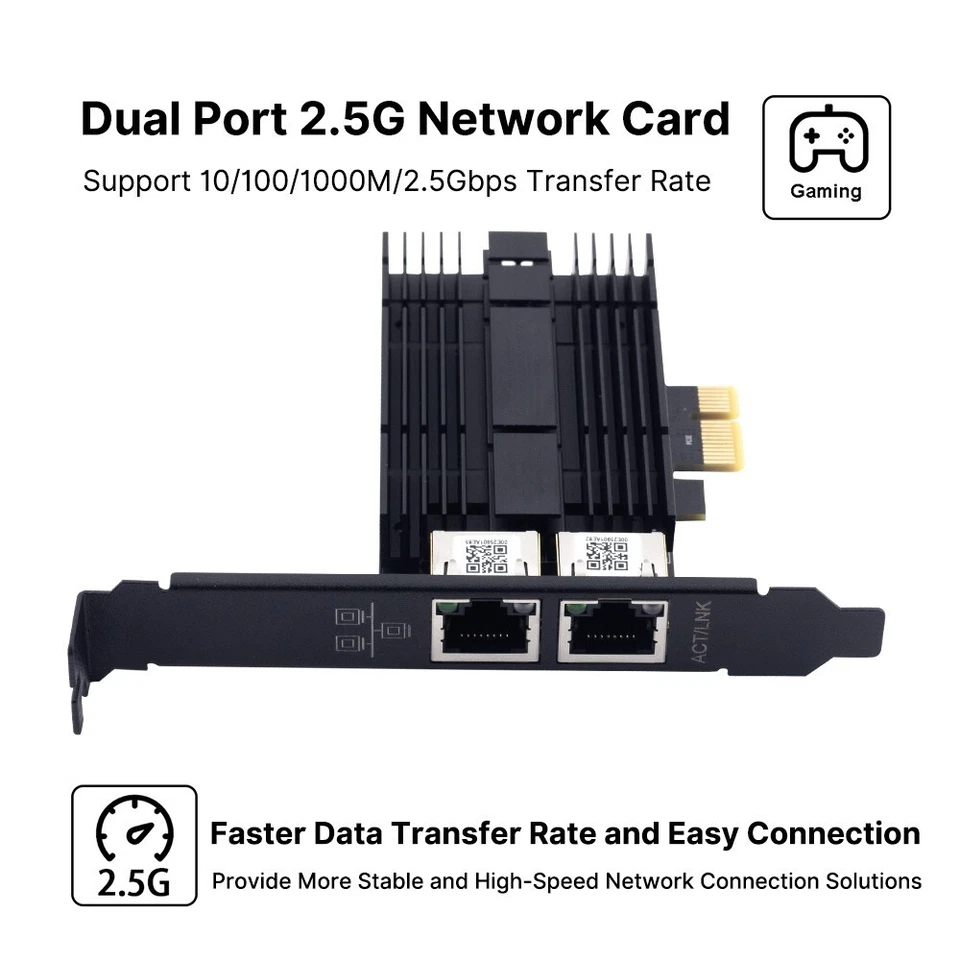 Dual Port 2.5GB Network Card PCIE X1 to RJ-45 Intel I226 Controller NIC Adapter - Image 1 of 4