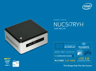 Intel NUC Core i7 3.40GHz 128GB SSD 4GB RAM NUC5i7RYH Mini Desktop Win10 Pro PC - Image 1 of 4