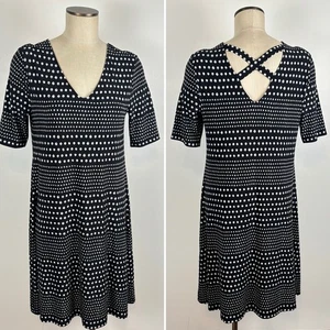 Chico's Gr. 0 /S Polka Dot Cross-Back A-Linie Kleid V-Ausschnitt Knielang Jersey Strick - Bild 1 von 6