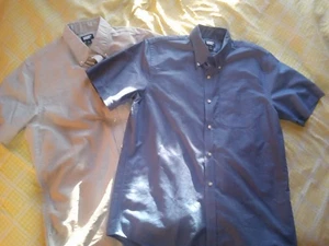 Lands End Button Up Linen Shirt Mens Large Short Sleeve Lot (2) Shirts Blue Gray - Picture 1 of 13