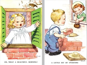 2~Vintage RAPHAEL TUCK ART Postcards CUTE CHILDREN Morning & Overtime By DINAH - Picture 1 of 5