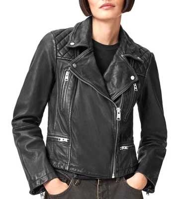 -Nuevo con etiquetas Chaqueta AllSaints Cargo Cuero Motociclista Envejecido en Negro y Gris. US 2 Foto 1 de 4