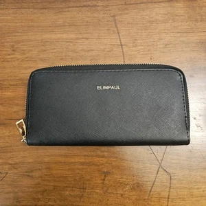 ElimPaul Wallet Womens Zip Around Clutch Faux Leather Black - Picture 1 of 3