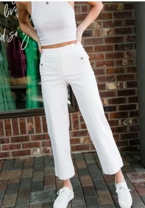 SPANX Stretch Twill Wide Leg Crop Pants White Size Large Tall New  - Picture 1 of 15