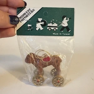 Vtg Midwest Importers Metal Circus Tiger on Wheels Ornament 2" Taiwan NOS - Picture 1 of 8