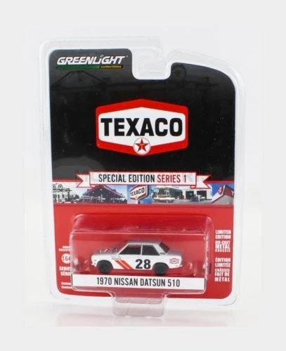 GREENLIGHT 41165C NISSAN - DATSUN 510 N 28 RACING TEXACO 1970 - WHITE RED - 1/64 - Immagine 1 di 1