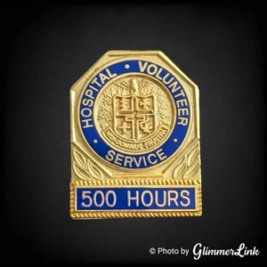 Vintage Hospital Volunteer Service Pin Blue Enamel Gold Tone 500 Hours Award  - Picture 1 of 5