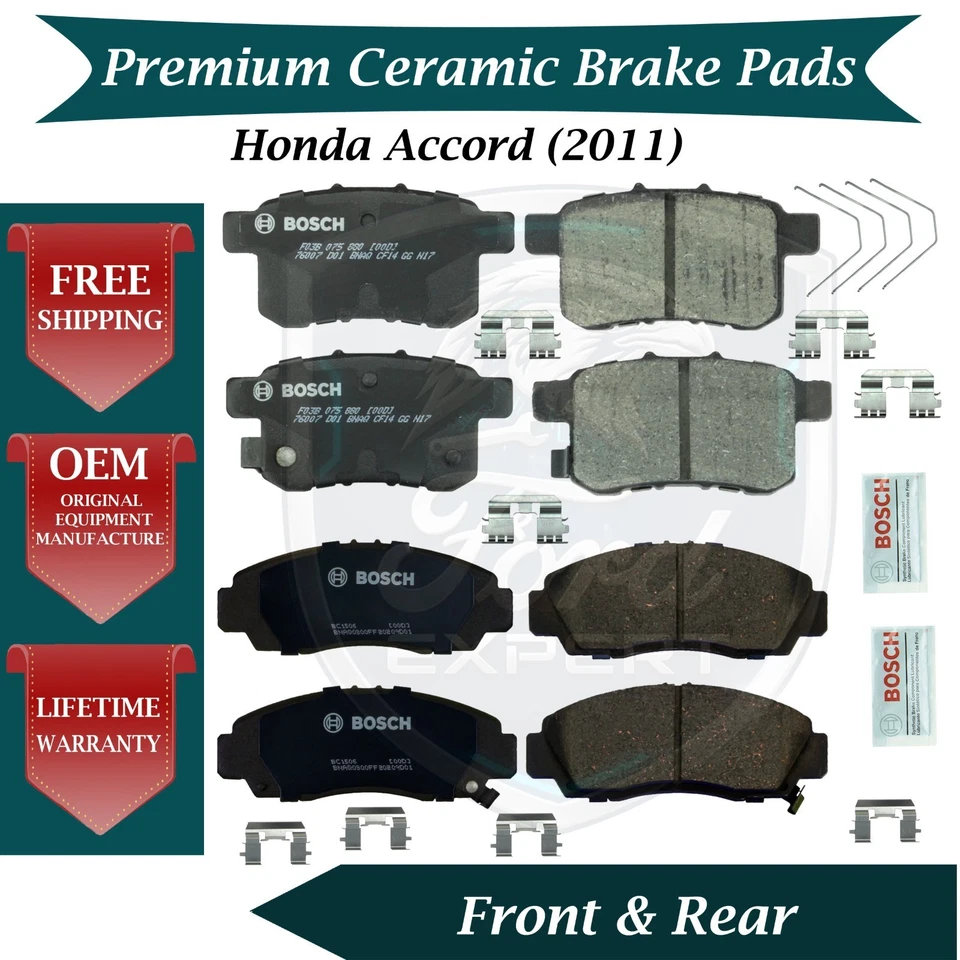 Kit de pastillas de freno delanteras y traseras de cerámica Bosch OEM para Honda Accord 2011 9 años de garantía Foto 1 de 4