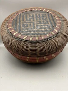 Antique Asian Hand Woven Lidded China Chinese Sewing Storage Wood Wooden Basket - Picture 1 of 5