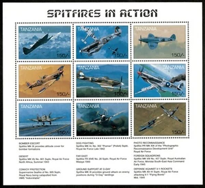 Tanzania 1997 - Spitfire Planes Aviation - Sheet of 9 Stamps - Scott #1651 - MNH - Picture 1 of 1