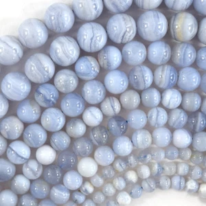 Natural Blue Lace Agate Round Beads Gemstone 15.5" Strand 6mm 8mm 10mm 12mm S1 - Picture 1 of 6