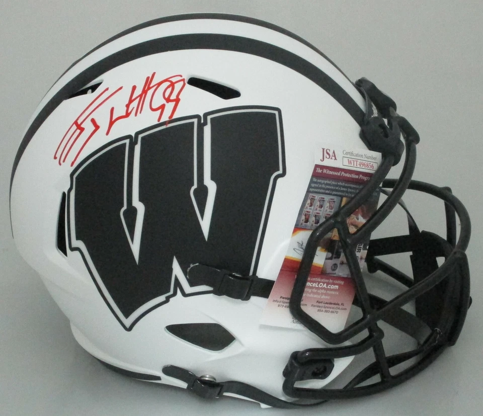 Badgers JJ WATT Signed Full Size LUNAR Replica Speed Helmet AUTO Cardinals - JSA - Image 1 of 1