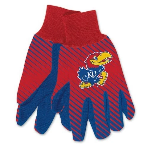 Kansas Jayhawks Gloves Work Utility Adult NCAA College Sports Palm Grip Stripes Cover