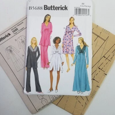 Butterick 5688 Empire Waist Knit Nightgown Pattern Pajama Sz L XL XXL Bust 38-48 - Image 1 of 4