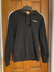 Adidas Stripe Pullover Hoodie Black with White Stripe Small Girls Youth EUC - Picture 1 of 5