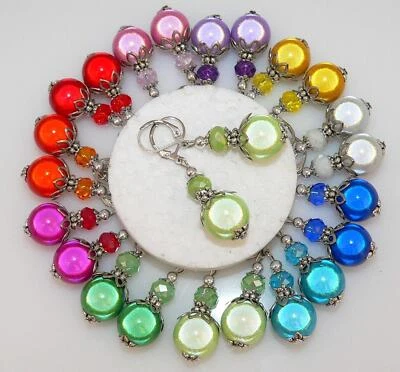 bezaubernde Ohrringe Ohrhänger Miracle glanz Perle 14mm Kristallglas Blüte  o04i - Bild 1 von 4