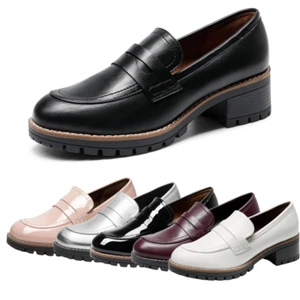 Women Business Work Loafers Low Chunky Heel Close Toe Driving Loafer Shoes - Picture 1 of 35