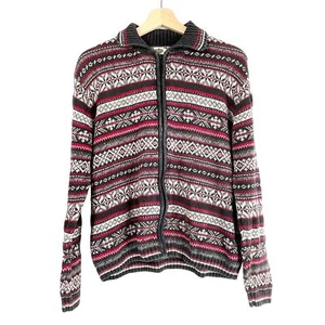 Tiara Internacional Mujer Feria Isla Cremallera Completa Navidad Suéter Negro Rojo Talla L - Imagen 1 de 6