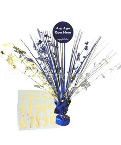 "HAPPY BIRTHDAY" BLUE & GOLD PERSONALISED AGE TABLE CENTREPIECE PARTY TABLEWARE - Picture 1 of 1