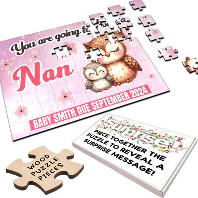 For Nan Pregnancy Announcement Gift Owls Personalised Wooden Jigsaw Puzzle - Image 1 of 4