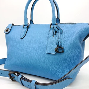 COACH Cara Satchel CE741 Shoulder Bag Hand Bag Pool Blue Soft Leather Cambodia - Picture 1 of 24