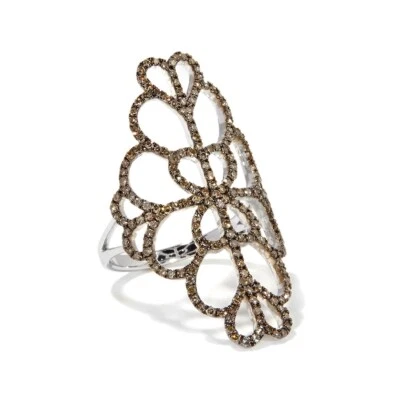 Rarities Womens Sterling Silver Champagne Diamond Ornate Cocktail Ring Size 8 - Image 1 of 4