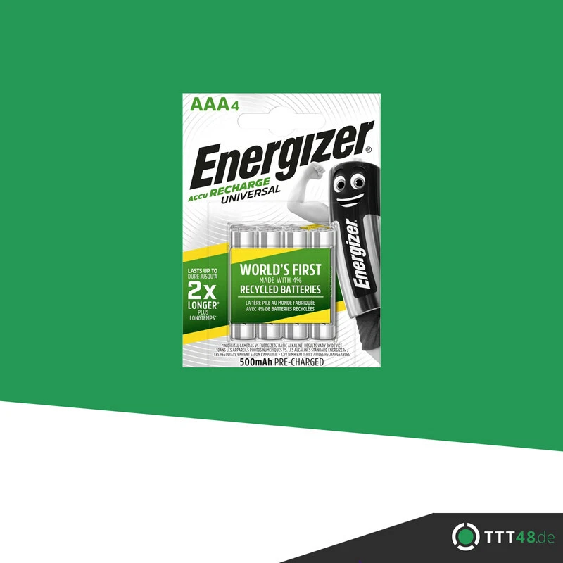 4 x Energizer 500mAh Universal NiMh Akku Accu AAA Micro HR03 1,2V DECT Telefon   - Bild 1 von 3