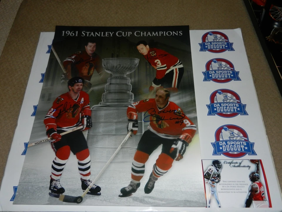 Stan Mikita Hull Hall Pilote 61 Champs Collage Firmado Autografiado 16x20 Foto  Foto 1 de 2
