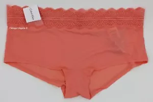 NWT Calvin Klein QD3781 "Micro" Low-rise Microfiber w Lace Boyshorts Coral (644) - Picture 1 of 6