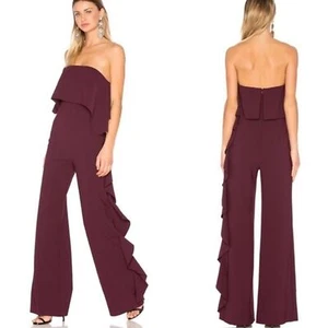 Alexis Kendall Ruffle Strapless Jumpsuit Wide Leg Plum Burgundy Classy Chic M - Picture 1 of 10