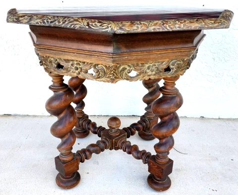 Antique French Table Louis XIII Octagonal Barley Twist 1800s Cover