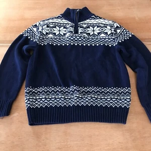 Magaschoni Fair Isle Pullover Sweater Men M Blue 1/4 Zip Long Sleeve Turtleneck - Picture 1 of 11