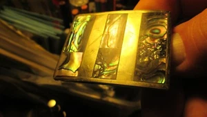 Hebilla de cinturón vintage con incrustación de concha de abulón de alpaca México plata mexicana - Imagen 1 de 5