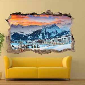 SCHNEEBERG WINTERSTADT WANDAUFKLEBER 3D KUNST WANDBILD ZIMMER BÜRO LADEN DEKOR UK4 - Bild 1 von 3
