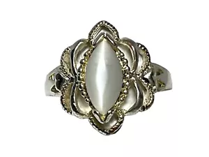 Vintage Katzenauge Mondstein Ring 925 Sterlingsilber detailliert - Größe 6-1/4 - 6-1/2 - Bild 1 von 19