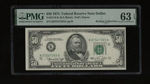 DBR 1974 $50 FRN Dallas Fr. 2118-E PMG 63 EPQ Serial E07547383A - Picture 1 of 2