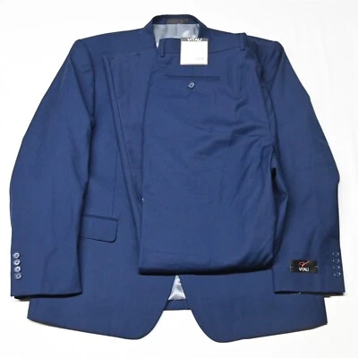NEW Vitali 48R 42 Blue Slim Fit Mens Sport Coat Jacket Pants Vest Suit - Image 1 of 4