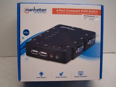  4-Port Compact KVM Switch with 4 sets of Cables Included from Manhattan 151269 - Image 1 of 4