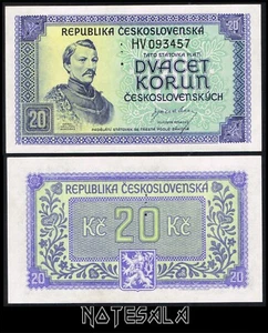 Czechoslovakia 20 Korun 1945 P-61as SPECIMEN UNC Perforated - Picture 1 of 1