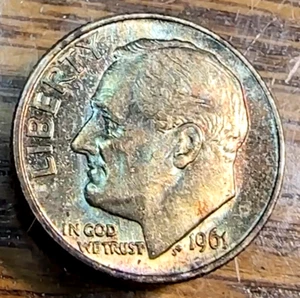 1961 Roosevelt Dime Nice Original Gem BU Pretty Toning CHRC - Picture 1 of 2