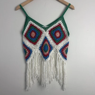 Camiseta corta cuadrada Y2K Babydoll Crochet Tank Granny talla S/M Boho Hippie Festival Foto 1 de 4