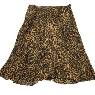 Saia Lauren Ralph Lauren Feminina 18 Estampa de Leopardo Escuro Plissada Chiffon Midi - Imagem 1 de 4