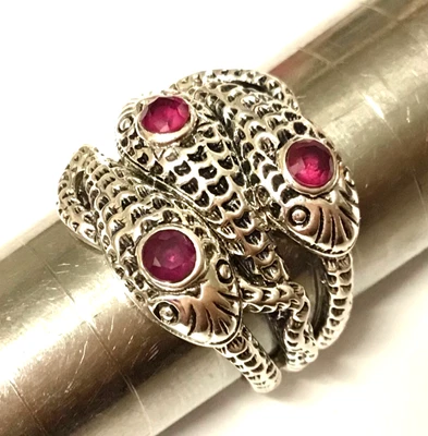 Sterling Silver Ruby Snake Python Serpent Infinity Cocktail Statement Ring L - 6 - Image 1 of 4