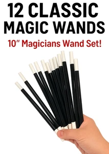Juego de 12 varitas mágicas clásicas de 10" de plástico mago mago truco juguete punta negra y blanca - Imagen 1 de 10