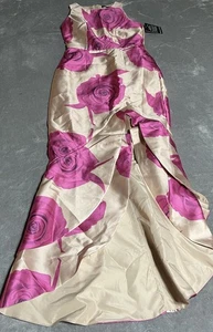 Boston Proper Dress Womens 0 Pink Exploded Rose Print High Neck Ruffle Gown - Picture 1 of 6