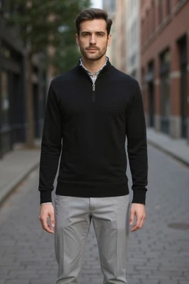 Suéter Pullover Roundtree & Yorke Cuello Simulado Manga Larga Negro 1/4 Cremallera Para Hombre XL Foto 1 de 4