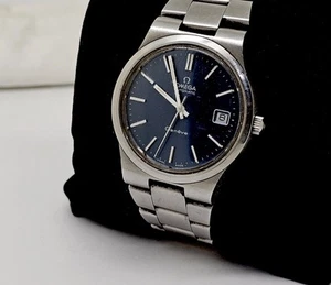 MENS VINTAGE OMEGA GENEVE 1012 AUTOMATIC STAINLESS STEEL WRISTWATCH,BLUE DIAL - Picture 1 of 15