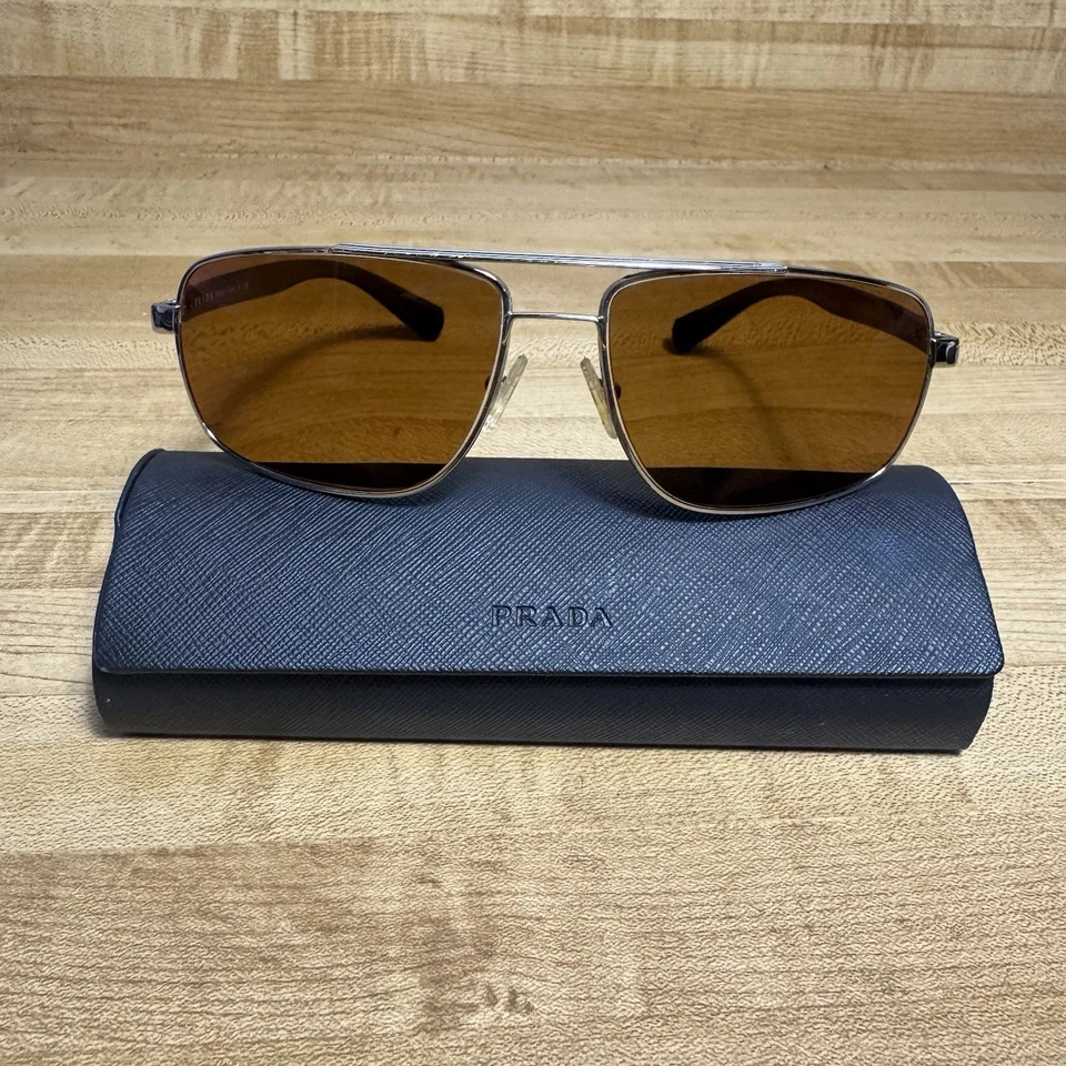 Gafas de sol Prada marrón polarizadas metal degradado rayas rojas SPS 55N 63 16 135 Foto 1 de 4