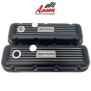 Big Block Chevy "Motion" Black Valve Covers, Classic Finned - Ansen USA - Picture 1 of 6