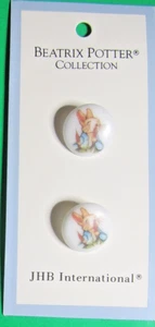 (2) Vtg JHB 9/16" BEATRIX POTTER PETER RABBIT PLASTIC SHANK BUTTONS NOS CARD-J5 - Imagen 1 de 3